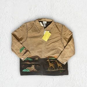 The Quacker Factory Suede Leather Coat Women 3X Embroidered African Safari NWT